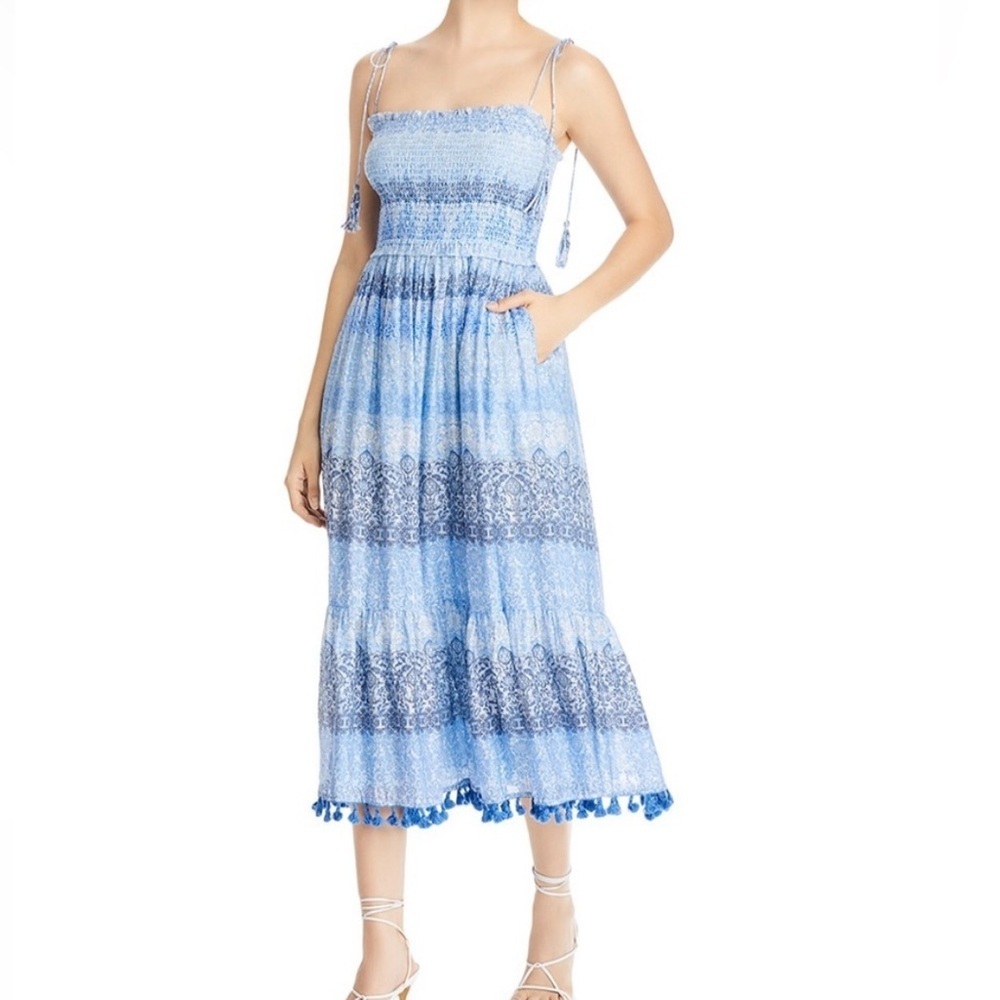 Aqua NWT Baroque Tassel Blue Midi Dress- XL